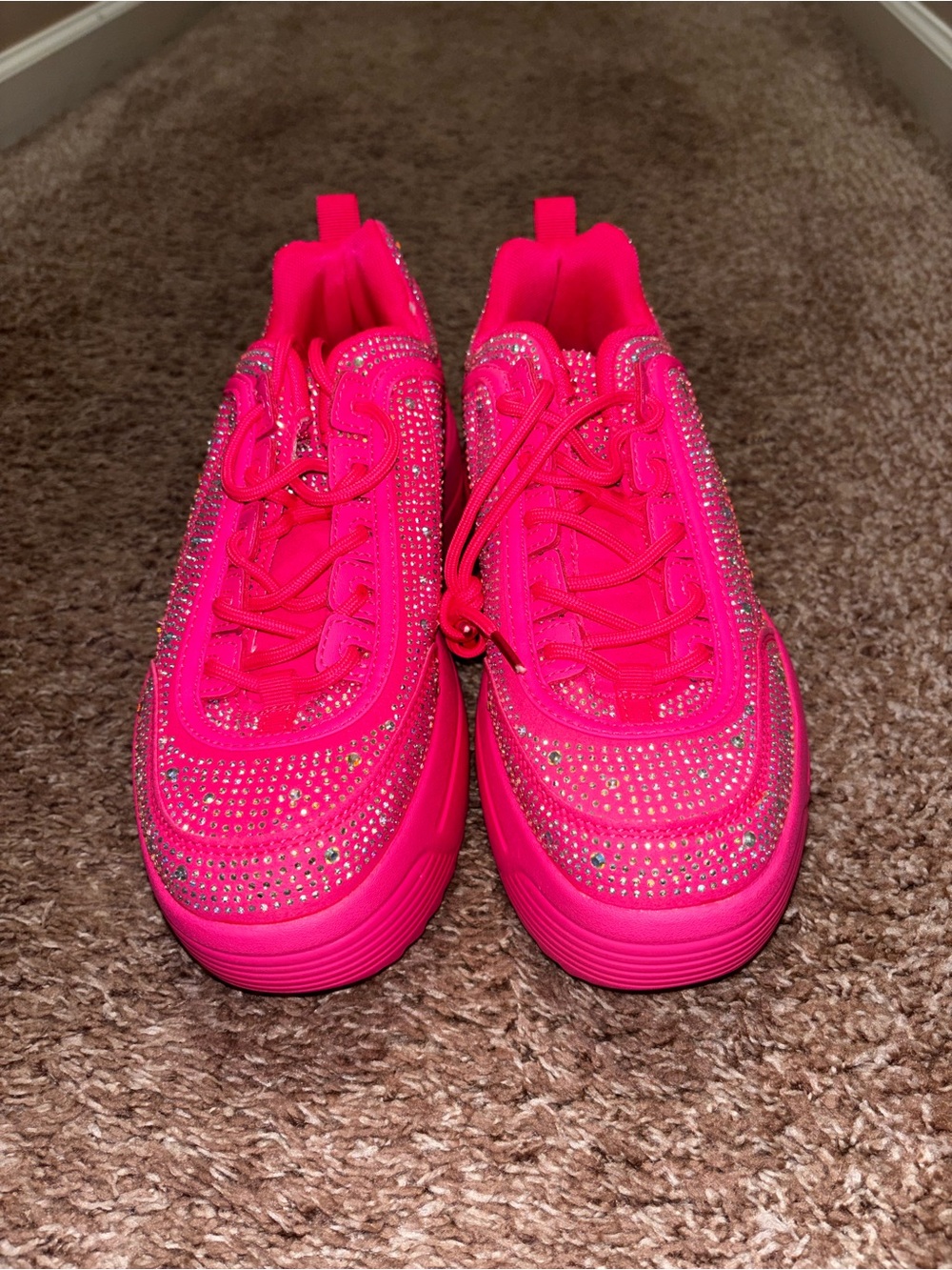 Neon Pink Rhinestone Platform Sneakers - Picture 2 of 6
